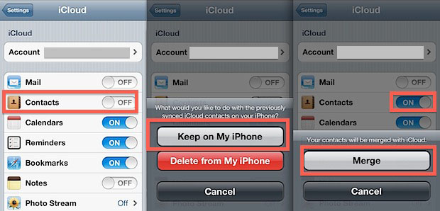 ripristino contatti da icloud