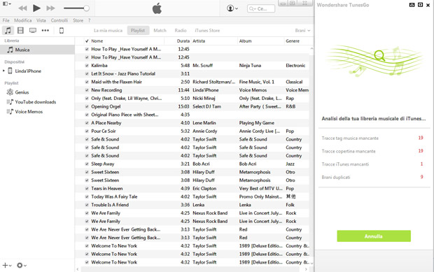 pulire libreria itunes