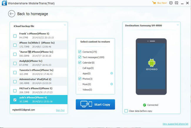 copia icloud su android
