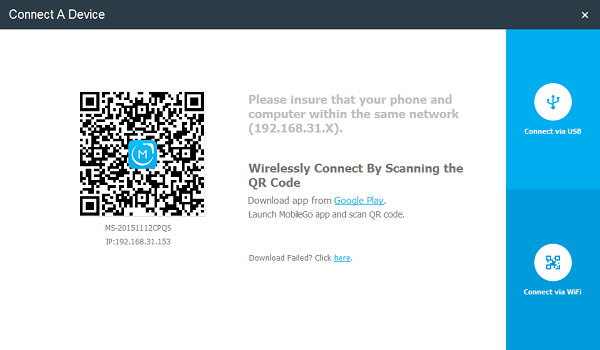 Fare Backup Android via Wi-Fi con MobileGO