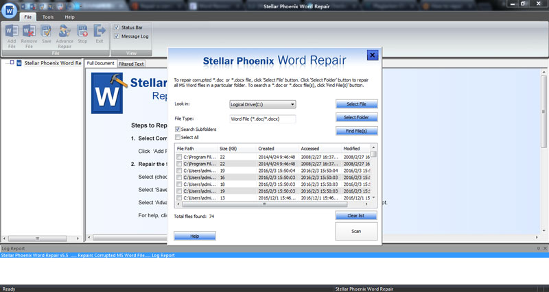 repair crashed Word file step 2