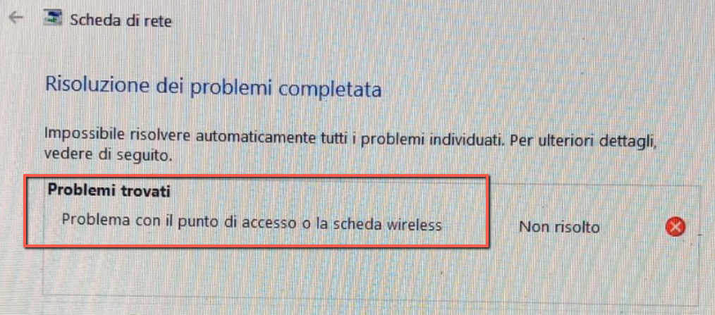 Problema con il punto di accesso o scheda wireless. Come risolvere?