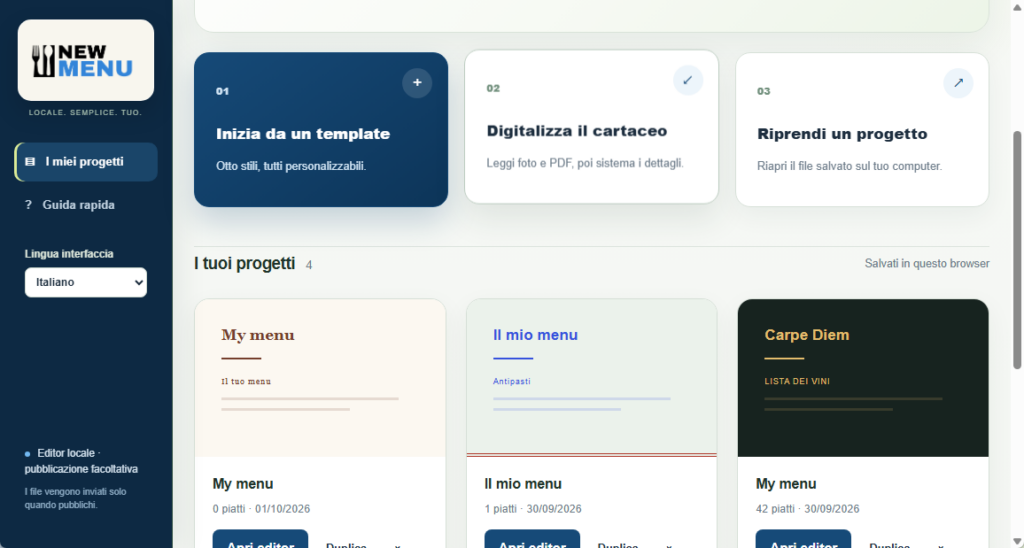 NewMenu.net per creare menu digitale gratis
